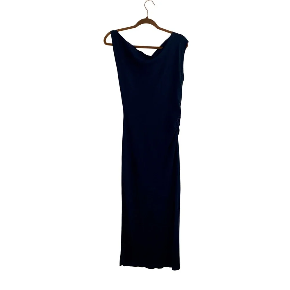 NWT DISSH Junie Black Knit Asymmetric Ruched Maxi Dress Sz L Quiet‎ Luxury
